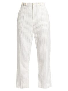 Укороченные льняные брюки в полоску Atlas Jonathan Simkhai Standard, белый