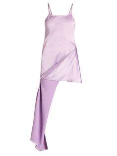 Атласное платье-комбинация на молнии с подолом JW Anderson, сиреневый