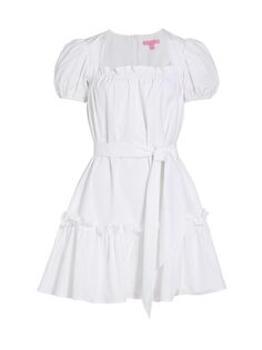 Мини-платье с пышными рукавами и оборками LDT, белый