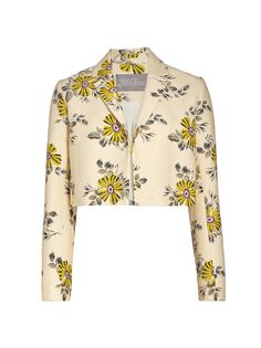 Укороченная куртка с цветочным принтом и открытым передом Lela Rose, кремовый