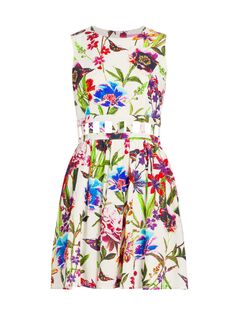 Мини-платье Paris с цветочным принтом из смесовой льняной ткани с вырезами LDT, белый