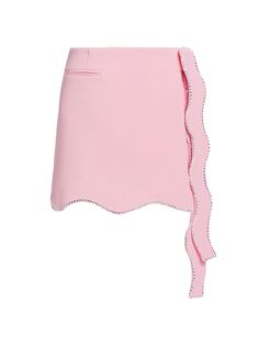Волнистая мини-юбка из шерсти с отделкой кристаллами MACH &amp; MACH, розовый