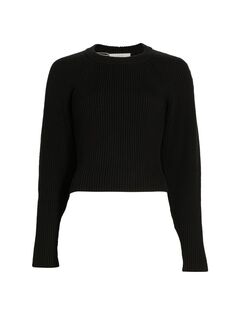 Хлопковый свитер в рубчик с круглым вырезом сзади LVIR, черный