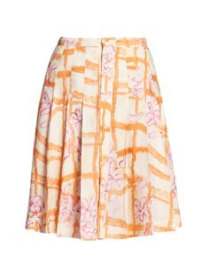 Плиссированная юбка-миди с цветочным рисунком и оконным стеклом Marni