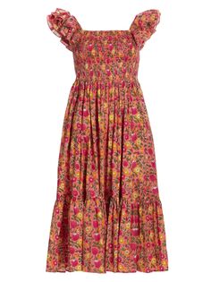 Ярусное хлопковое платье миди Olympia с цветочным принтом MILLE