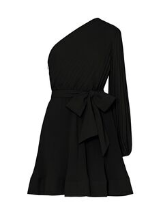 Плиссированное мини-платье Linden на одно плечо Milly, черный