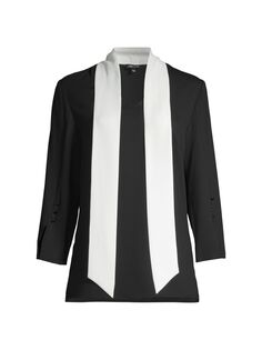 Блузка из крепа с контрастным вырезом и завязками Misook, черный