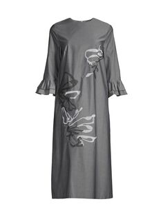 Платье миди прямого кроя с цветочной вышивкой Misook, серый