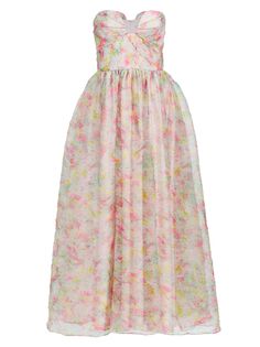 Платье макси из мятой органзы с цветочным принтом ML Monique Lhuillier