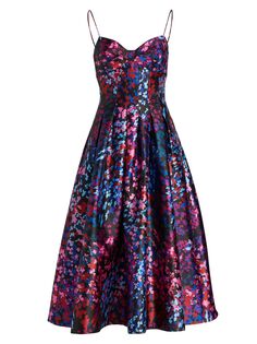 Расклешенное атласное платье-миди с цветочным принтом ML Monique Lhuillier