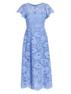 Шифоновое кружевное платье-миди ML Monique Lhuillier, синий