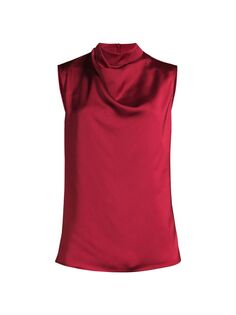 Крепдешиновая блуза без рукавов с драпировкой и воротником под горло Misook, красный