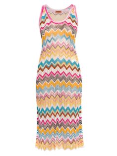 Платье миди с накидкой из трикотажа с узором шеврон Missoni, разноцветный
