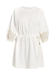 Хлопковое мини-платье с круглым вырезом на шнурке Moncler, белый
