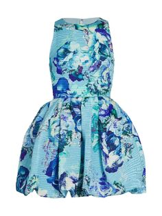 Жаккардовое платье с цветочным принтом Monique Lhuillier, синий