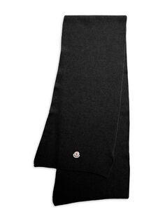 Шерстяно-кашемировый шарф с нашивкой-логотипом Moncler, черный