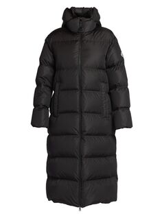 Стеганое длинное пуховое пальто Moncler, черный