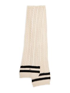 Полосатый кашемировый шарф косой вязки Moncler, белый