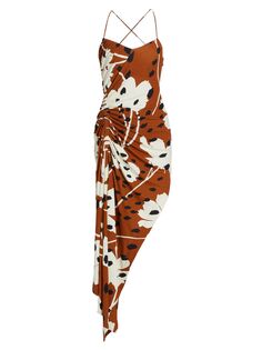 Асимметричное платье-миди с цветочным принтом и драпировкой Monse, коричневый