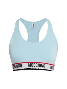 Спортивный бюстгальтер из эластичного хлопка с логотипом Core Moschino, синий