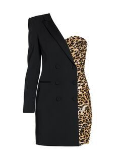 Мини-платье с блейзером и гепардовым принтом Moschino, черный