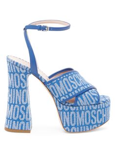 Джинсовые сандалии с логотипом на платформе и ремешком на щиколотке Moschino, синий
