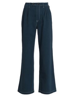 Широкие брюки из хлопкового твила со складками Monrow, синий
