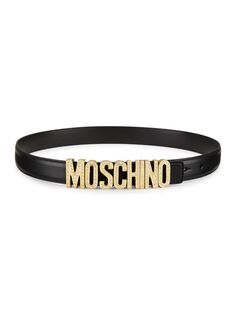 Кожаный ремень с логотипом Moschino, черный