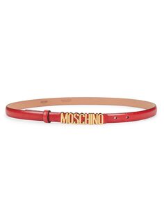 Тонкий кожаный ремень с логотипом Moschino, красный