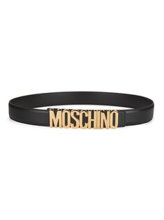 Кожаный ремень с логотипом Moschino, черный