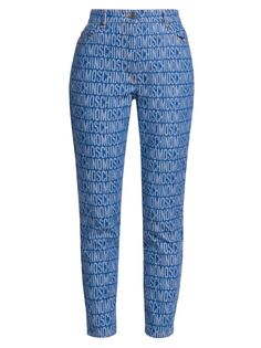 Джинсовые брюки с высокой талией и логотипом Moschino, синий