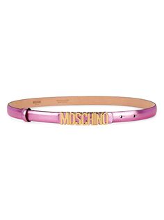 Кожаный ремень с металлическим логотипом Moschino, розовый