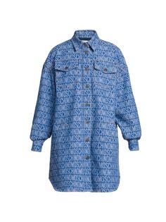 Джинсовое мини-платье-рубашка с логотипом Moschino, синий