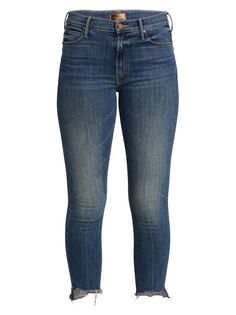 Эластичные джинсы-скинни до щиколотки Stunner с бахромой Mother, синий