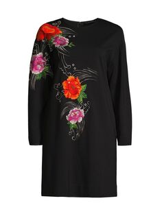 Платье понте с цветочной вышивкой Natori, черный