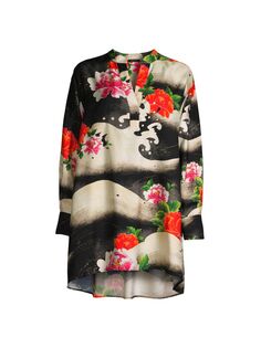Рубашка оверсайз Mayumi с цветочным принтом Natori, черный