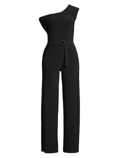 Асимметричный комбинезон с широкими штанинами и заниженными плечами Norma Kamali, черный