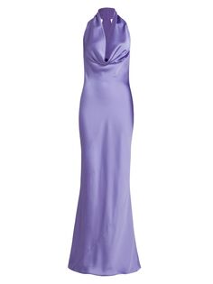 Атласное платье с лямкой на шее по косой Norma Kamali, сиреневый