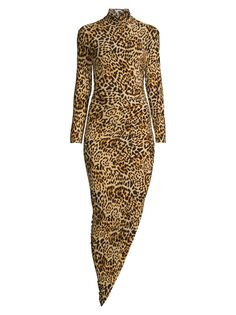 Макси-платье с леопардовым принтом и драпировкой Norma Kamali