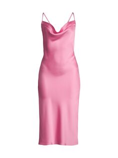 Атласное платье-миди с косым вырезом Norma Kamali, розовый