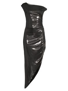 Асимметричное платье-миди с эффектом металлик и драпировкой Norma Kamali