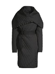 Стеганое пальто оверсайз с поясом Norma Kamali, черный