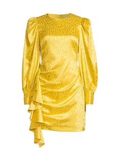 Мини-платье с леопардовым жаккардовым принтом и драпировкой One33 Social, золотой