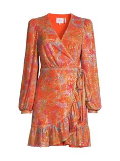 Расшитое пайетками платье с запахом и оборками One33 Social, оранжевый