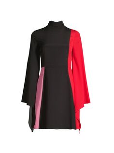 Мини-платье с расклешенными рукавами и цветными блоками One33 Social, черный