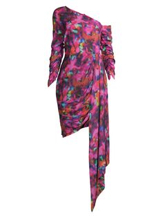 Мини-платье на одно плечо с цветочным принтом и драпировкой One33 Social, фуксия