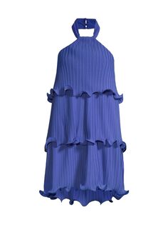Плиссированное мини-платье из шифона и жоржета с бретелью через шею One33 Social, синий