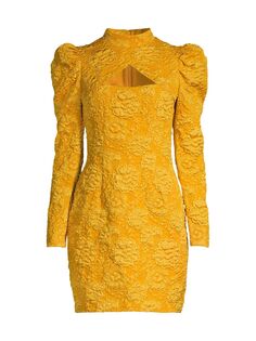 Жаккардовое мини-платье с длинными рукавами и вырезами One33 Social, золотой
