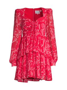 Мини-платье с длинными рукавами и рюшами One33 Social, розовый