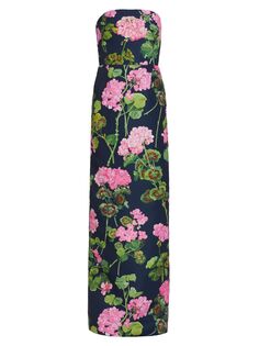 Платье-колонна без бретелек с принтом герани Oscar de la Renta, розовый